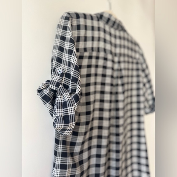 Equipment gingham small rolled cuffs short sleeve black white silk shirt - Picture 3 of 8